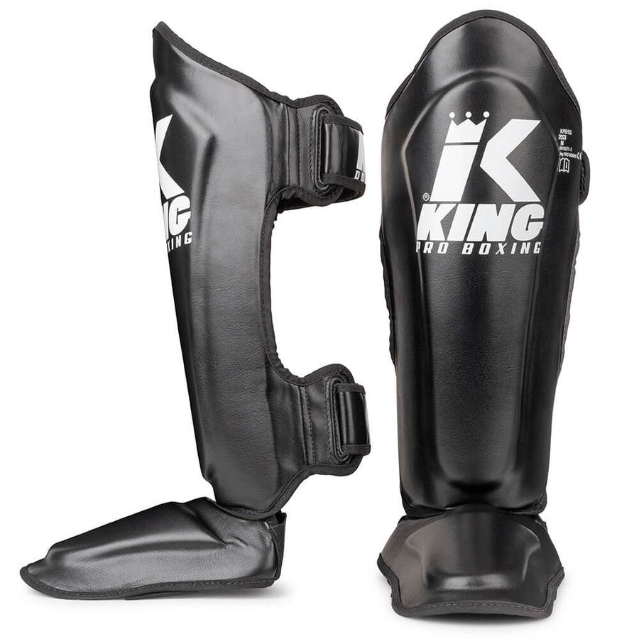 King Pro double padded muay thai shin guards shin protectors in black
